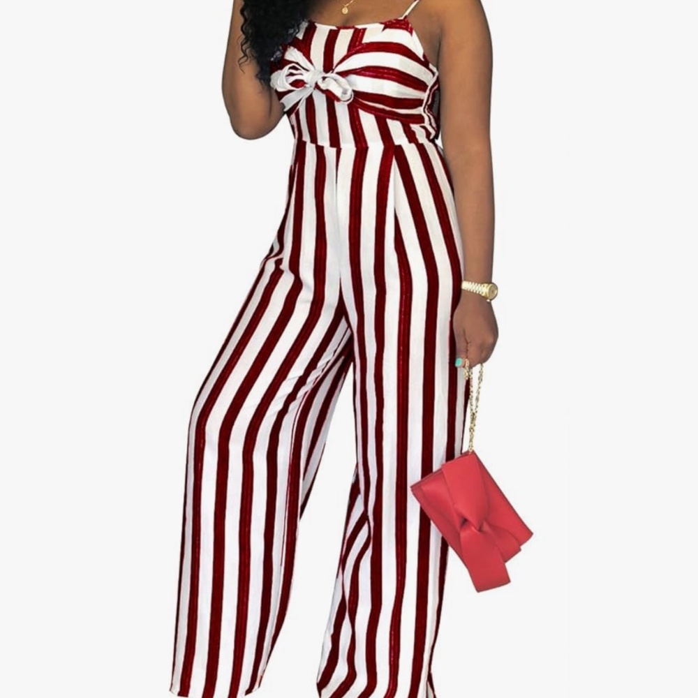 Red/white striped Spagetti strap jumpsuit